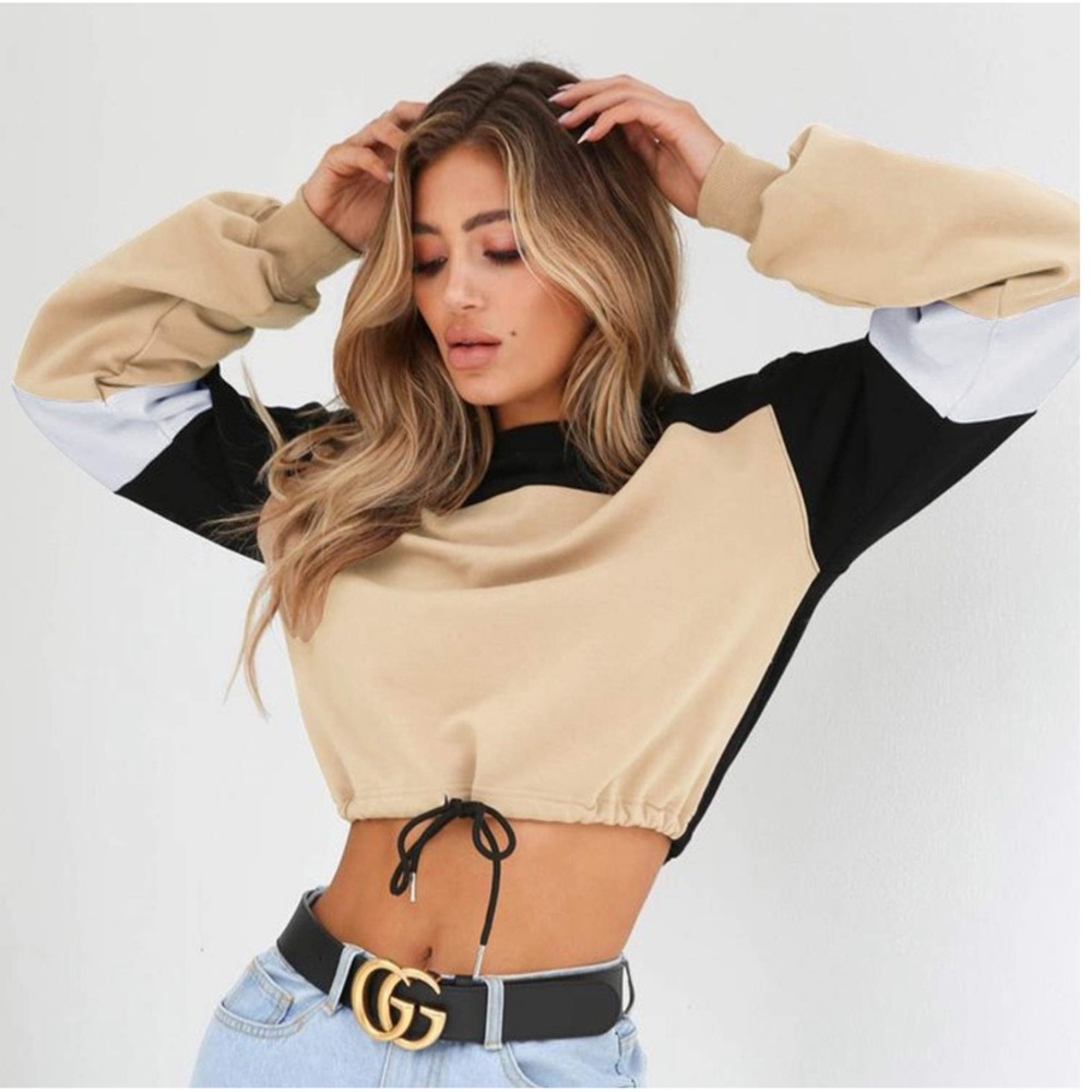 Color Block Crop Top Sweatshirt
